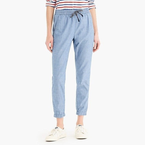 J. Crew Point Sur Seaside Chambray Jogger Pants Elastic Drawstring Waist Blue 8 - Picture 1 of 16